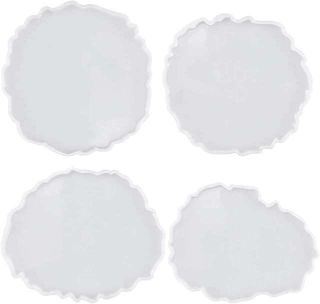 Resin Coaster Mold 4 Pack Silicone Moulds for Resin Casting,Geode Silicone Mould,Agate Coaster Epoxy Molds Epoxy Resin Casting Mould for Making Faux Agate Slices,Coasters,Home Decoration