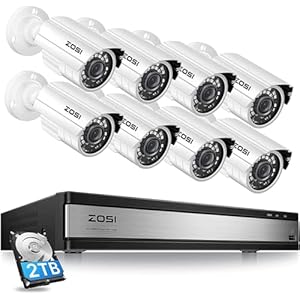 ZOSI 16CH 1080P Security Camera System Outdoor with 2TB HDD,H.265+ 16Channel 1080P DVR with 8PCS 1920TVL CCTV Cameras,80ft Night Vision, Motion Detection,Remote Access,24-7 Recording