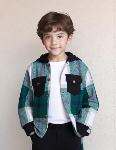 Image of Toddler Boy Clothes Plaid Hooded Shirt White T-shirt Top and Solid Color Pants 3Pcs Winter Boys Clothes