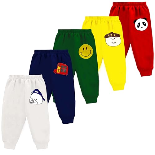 Image of Baby Boys' & Girls Pyjamas Regular Fit Cotton Printed Pajama Pants | Toddlers Lower | Track Pants | Kids Pyjama | Infants Joggers | Child Trackpants (Pack Of 5)
