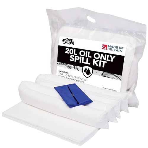 20L Oil and Fuel Spill Kits UK Manufactured White Repels Water Can be used for Oils Oil-Based Fluids Fuels Lubricants Hydrocarbon Based Fluid - For Indoor/Outdoor Use On-the-go Bag