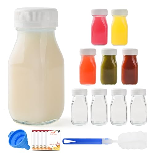 VColokishi 9pcs 100ml Small Glass Milk Bottles Shot Bottles with Lids Clear Mini Juice Shot Storage Drinking Container for Refrigerator Party School Picnics Wedding Travel