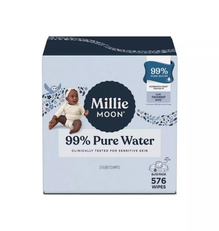 Millie Moon 99% Pure Water Baby Unscented Wipes - 576ct: Whole Body, Diaper Area