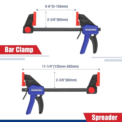 Image of WORKPRO 6 inch Clamps for Woodworking 2-Pack, Light Duty Wood Clamps | Quick-Release, One Hand 150 LBS Load Limit, Woodworking and DIY Projects