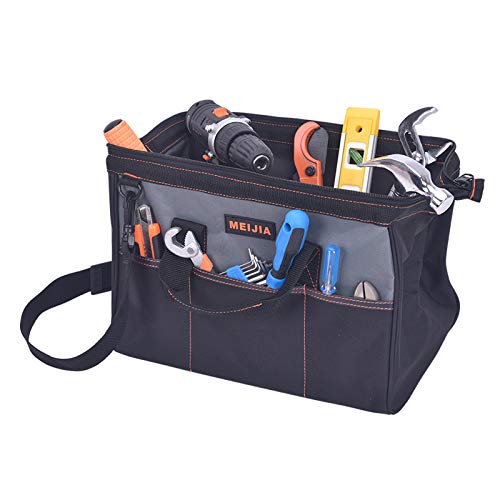 Meijia Portable Waterproof Tool Bag, Wide Mouth Open, Multi Inside Pockets For Tool Storage(14") #TOP5