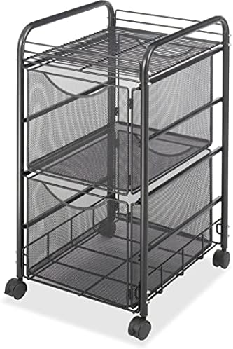 Safco Products 5212BL Onyx Mesh File Cart with 2 File Drawers, Letter Size, Black, 27" x 15.8" x 17"
