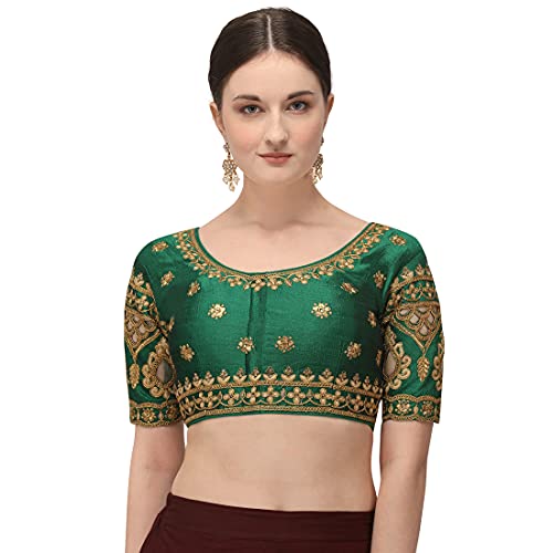Image of Amrutam Fab Women's Embroidered Phantom Silk Blouse With Round Neck (BL-20077) Free Size