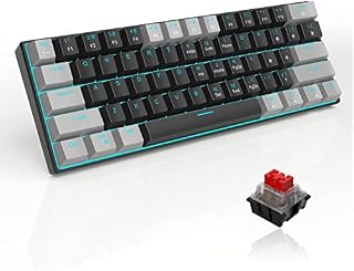 60% Mechanical Gaming Keyboard, MageGee STAR 61 Compact Blue LED Backlit Wired Keyboard with Detachable USB Type-C Cable, Portable Full Keys Anti-ghosting Gaming Keyboard - Grey & Black/Red Switch