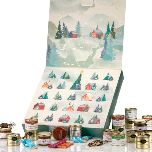 Französischer Delikatessen-Adventskalender mit Feinkost aus dem Périgord. Mit Terrinen, Enten-Paté, edlen Süßigkeiten. Für alle Feinschmecker und Gourmets