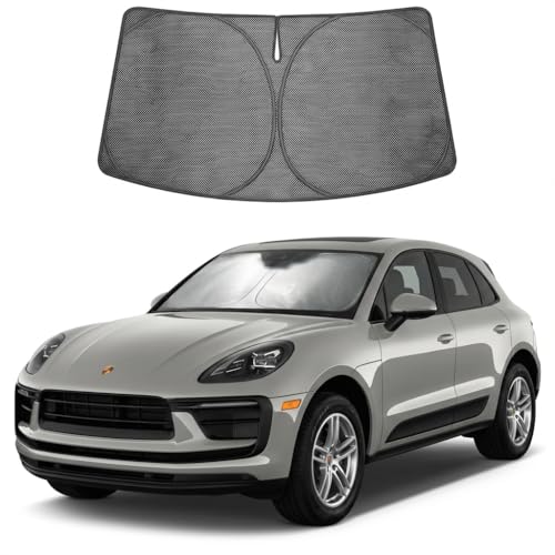 Image of Proadsy Windshield Sun Shade Custom Fit Porsche Macan 2014-2026 Ice Crystal Black Front Window Sunshade UV and Heat Blocker Foldable Visor Keeps Car Cooler for Summer Parking and Daily Use