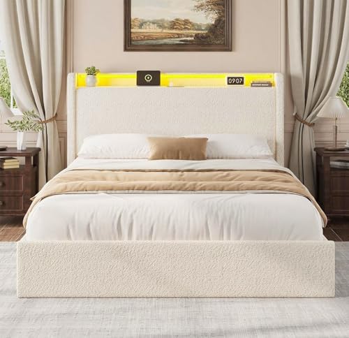 Full LED Bed Frame with 4 Storage Drawers and Storage...