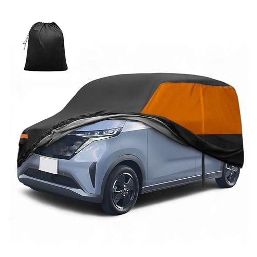 FUELHOOD Nissanに対応サクラデイズ専用350x148 x145cm 軽自動車カバー 撥水性 台風対策防風ロープ付き 裏起毛 梅雨対策 防炎 防塵 雪/強風/黄砂対策 凍結防止カバー 雹対策 運転席側にファスナー 夜間安全警告 耐久性 着脱気軽 車 保護カバー 収納袋が付属 ブラック、オレンジ 内装パーツ アクセサリー