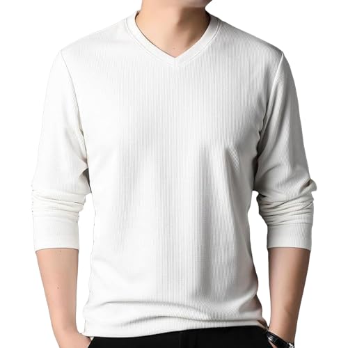 Men's Waffle Long Sleeve Shirt Henley Shirt Casual Regular-Fit Undershirts Lightweight Pullover Golf Thermal Tops (54,White)