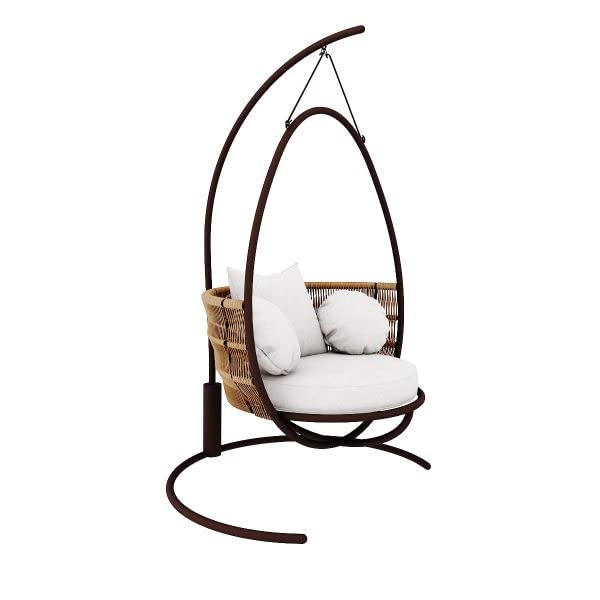 Image of Rope Outdoor 1 Seater Swing Chair with Seat Cushion for Garden Patio Balcony Dining Living Room Framed by Powder Coated Iron
