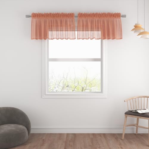 UPOPO Terracotta Valance 17 inches Long Sheer Curtain Valance Living Room Bedroom Kitchen Voile Transparent Light Filtering Valance Curtain Small Short Door Window Treatment 2 Panels Rod Pocket