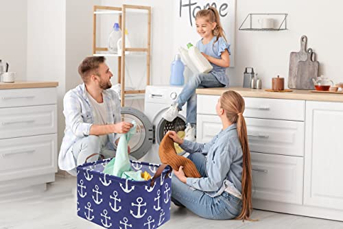 Image of Rectangular Kids Storage Bins,Boys Baskets,Collapsible Anchor Organizer Bin with Handles for Nautical Nursery Decor,Clothes Storage,Book Basket,Gift Basket.( Anchor)