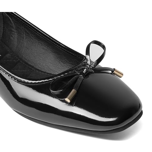 MUSSHOE Women's Ballet Flats Shoes Dressy Comfortable Square Toe Patent Flat with Bow4