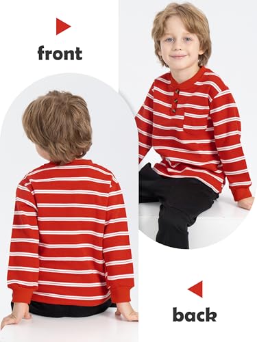 Cooraby 4 Packs Toddler Long Sleeve Shirt Boy Striped Tee Shirt with Pocket Soft Cotton T-Shirt4