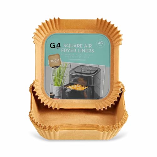 G4GADGET 40 Pack Air Fryer Liners Square 20x20cm, Disposable Parchment Paper Liners for Ninja Dual Air Fryer, Non-Stick, Oil-Proof, Food Grade Airfryer Accessories for Baking & Cooking