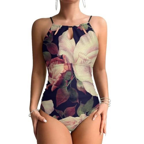 Maillots de bain une pièce fleurs rétro avec effet ventre plat pour plage