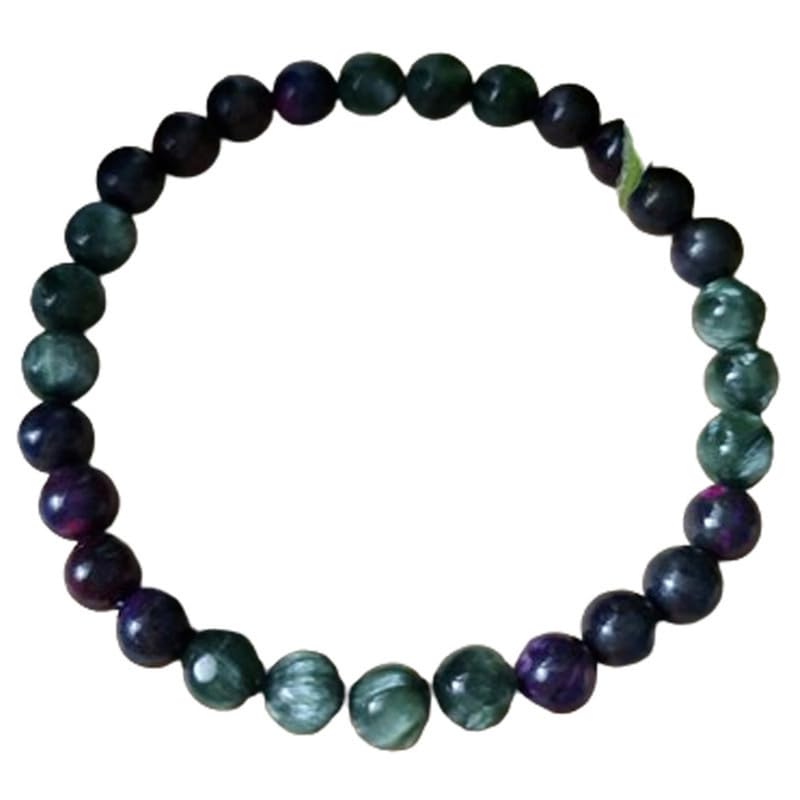 RRJEWELZNatural Seraphinite & Sugilite 6mm Round Shape Smooth Cut Beads Stretchable Bracelet for Men & Women.|STBR_RR_07381