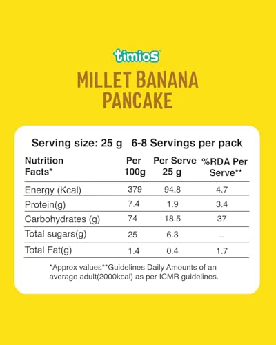 Image of Timios Healthy No Maida Multigrain Pancake Mix|Made with Ragi,Millets,Jowar & Jaggery Powder|Millet Banana| Instant and HealthyBreakfast | Pack of 2 | 300g