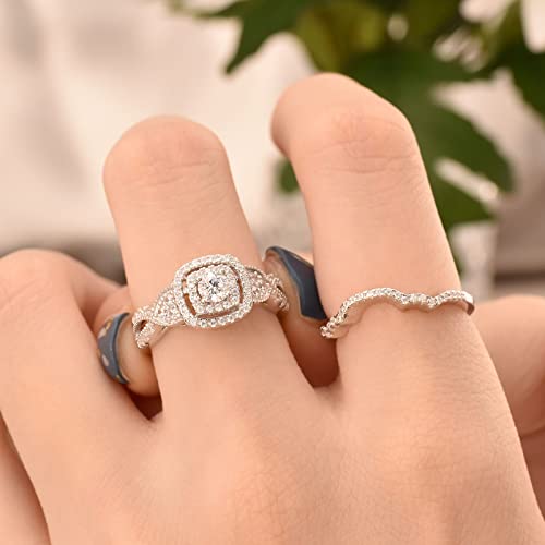 SHELOVES Wedding Rings Set for Women Round White Cz Engagement Rings Bridal Set 925 Sterling Silver Sz 5-124