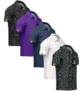 ZITY 5 Pack Mens Golf Shirt Short Sleeve UPF 50+ Moisture Wicking Performance Print Patterns Casu...