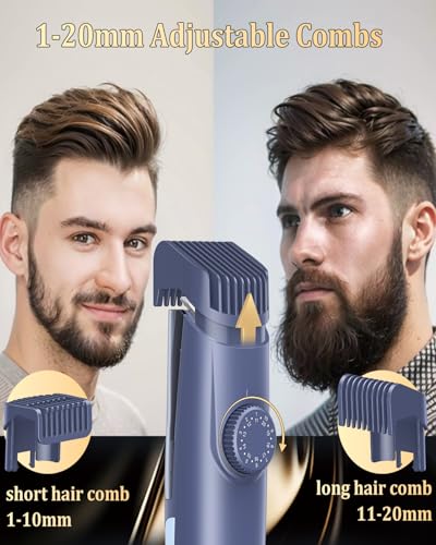 Image of ENNSU Vaccum Beard Trimmer for Men, Rechargeable Electric Men Beard Trimmers with 2 Combs, 1-20mm Adjustable Length Dial, Waterproof Cordless Mustache Trimmer for Face, Stubble, Blue