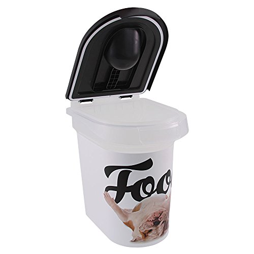 Paw Prints 15 Pound Pet Airtight Food Storage Container, Carlos the Bulldog Design, Includes Snap-In 1 Cup Measured Scoop, 12.5 L x 9.75 W x 13.38 inches, 37716