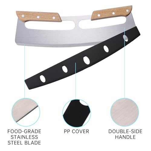 2 Pack Pizza Cutter Rocker with Wood Handles & Protective PP Cover, 14" 430 Stainless Steel Pizza Slicer Wheel, Big Pizza Knife Cutters Kitchen Tool (14 inch) - 3