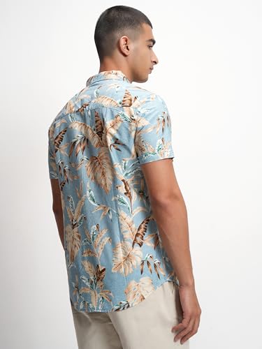 Image of Highlander Men's's Slim Fit Floral Printed Casual Shirt | Elegant Design with Short Sleeves & Button Closure a Refined Casual Look
