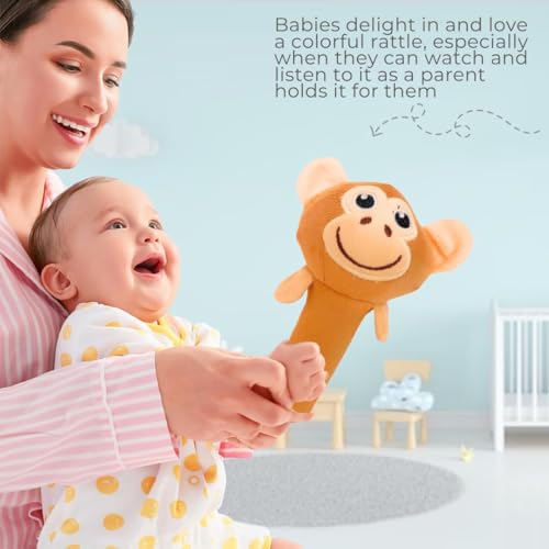 Image of Mini Steps Monkey Rattle Plush Toy for Babies | Ultra-Soft & Washable Stuffed Animal with Rattle Sound | Safe & Non-Toxic Soft Toy for Newborns & Toddlers | Gift for Boys & Girls