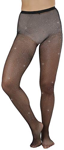 Image of ToBeInStyle Women's Fine Fishnet Pattern Pantyhose w /Back Seam & Rhinestones