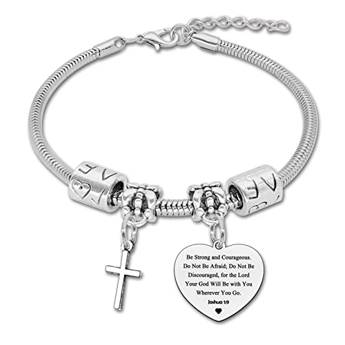 DlaeKua Inscription Christian Gift Bracelet for Women Men Inspirational Religious Bracelet Joshua 1:9 Prayer Baptism Faith Bible Verse First Communion Gift Motivational Presents