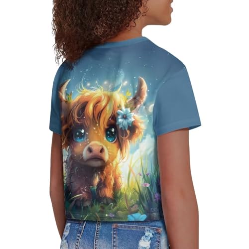Image of Girl Crop Top Shirts for Summer Cute T Shirts Short Sleeve Tees for Kids 5-16