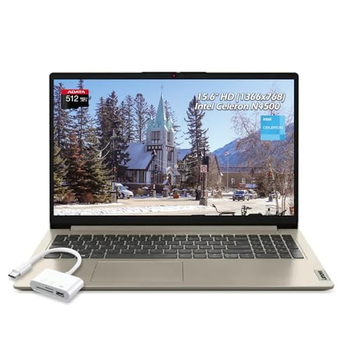 Image of Lenovo Ideapad 1 15.6 inch HD Laptop, Intel Celeron N4500, 20GB Memory 640GB Storage(128GB eMMC+512GB Card), Intel UHD Graphics, Wi-Fi6, Bluetooth, Windows 11, Sand, with USB 3.0 Hub, W /GaLiMu