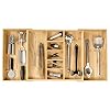 KitchenEdge Adjustable Kitchen Drawer Organizer for Utensils and Junk, Expandable to 33 Inches Wide, 9 Compartments, 100% Bamboo