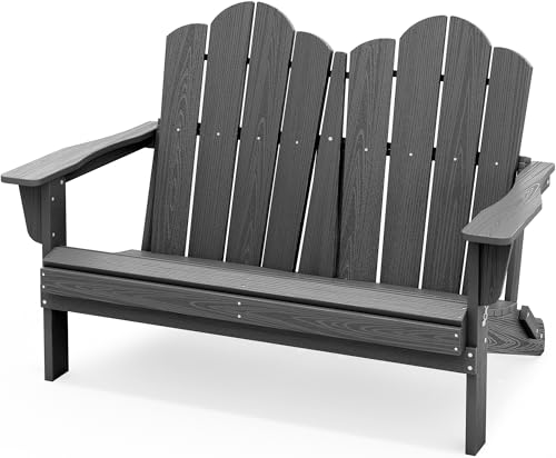Image of SERWALL Folding Adirondack Bench, HDPE All-Weather, 660lbs Cap, Grey