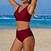 Plain Bikini Sets for Women:Fashion High Waisted V Neck Cross Twist 2 Piece Swimsuit Tummy Control Bathing Suit(Wine,XX-Large)