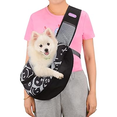 PETLOFT Dog Carrier Sling, Adjustable Small Dog Cat Carrier Pet Sling Carrier with Collar Hook and Waistband for Puppy/Cat/Bunny up to 2.27kg, Hands Free Cross Body (Black, S)