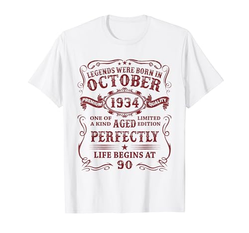 Clásico 1934 Vintage 1934 Las Leyendas Nacen En Octubre 1934 Camiseta