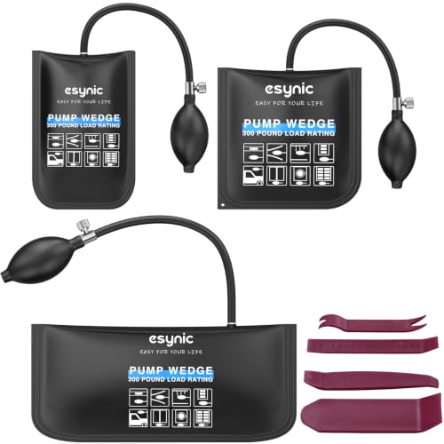 eSynic 3-Pack Durable Air Wedge Bags Kit - 440LB/200KG Heavy Duty Air Bags for Lifting Tool Capacity with Anti-Slip Surface- Includes 4 Durable Wedges for Door/Window/Furniture Installation