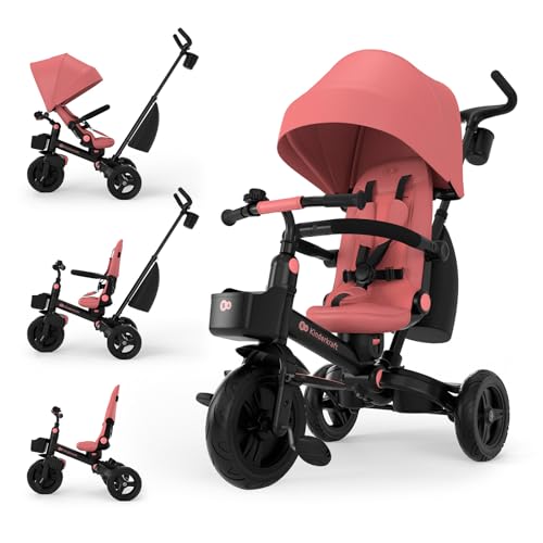 Kinderkraft Aveo 2 Pro Bebé, Plegable, Trike, Bicicleta para Niños, Triciclo Evolutivo, Bicicleta Bebe, con Accesorios Práctico, Dos Cestas, 9 Meses a 25 kg, Rosa