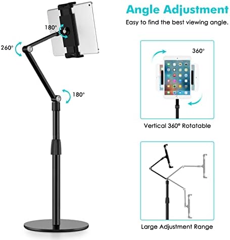 viozon Tablet Phone Overhead Stand, Height & 360 Degree Angle Adjustable, Aluminum Desktop Stand, Compatible with 3.5-11" Cellphone or Tablet Such as iPhone iPad Pro Air Mini, Samsung, Nexus