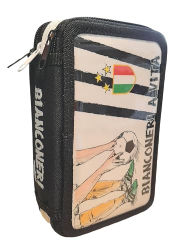 PRESTIGE & DELUXE Trousse scolaire à 3 fermetures éclair blanches à vie avec 18 crayons et 18 feutres, 3 stylos, crayon, gomme, taille-crayon, règle et...