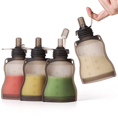 Image of haakaa Reusable Baby Food Pouches Refillable Drink Pouches Yogurt Pouches Juice Pouches Squeeze Pouches for Kids Baby Food Storage Containers, Freeze Safe, 6m+, 4.4oz/130ml, 4pk