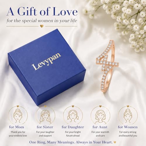 LevyPan 14K Gold Plated Cross Statement Rings for Women Tarnish Resistant Eternity Promise Ring Infinity Wedding Ring Band — view 6