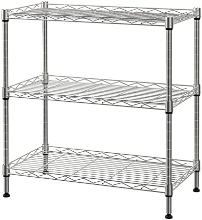 SINGAYE 3 Shelf Wire Shelving Unit Adjustable Storage Shelving 21.26”W x 11.41”D x 22.83”H (Silver)
