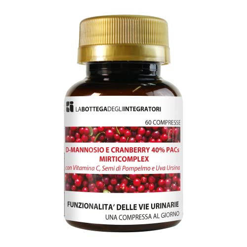 D - Mannosio e Cranberry 40% PAC Mirti Complex con Semi di Pompelmo, Uva Ursina e Vitamina C | 60 compresse 1 al dì | Mirtillo Rosso ad Alto Dosaggio